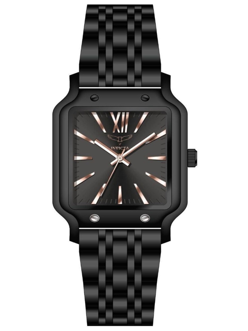 Invicta Black Square Case Watch with Rose Gold Markers